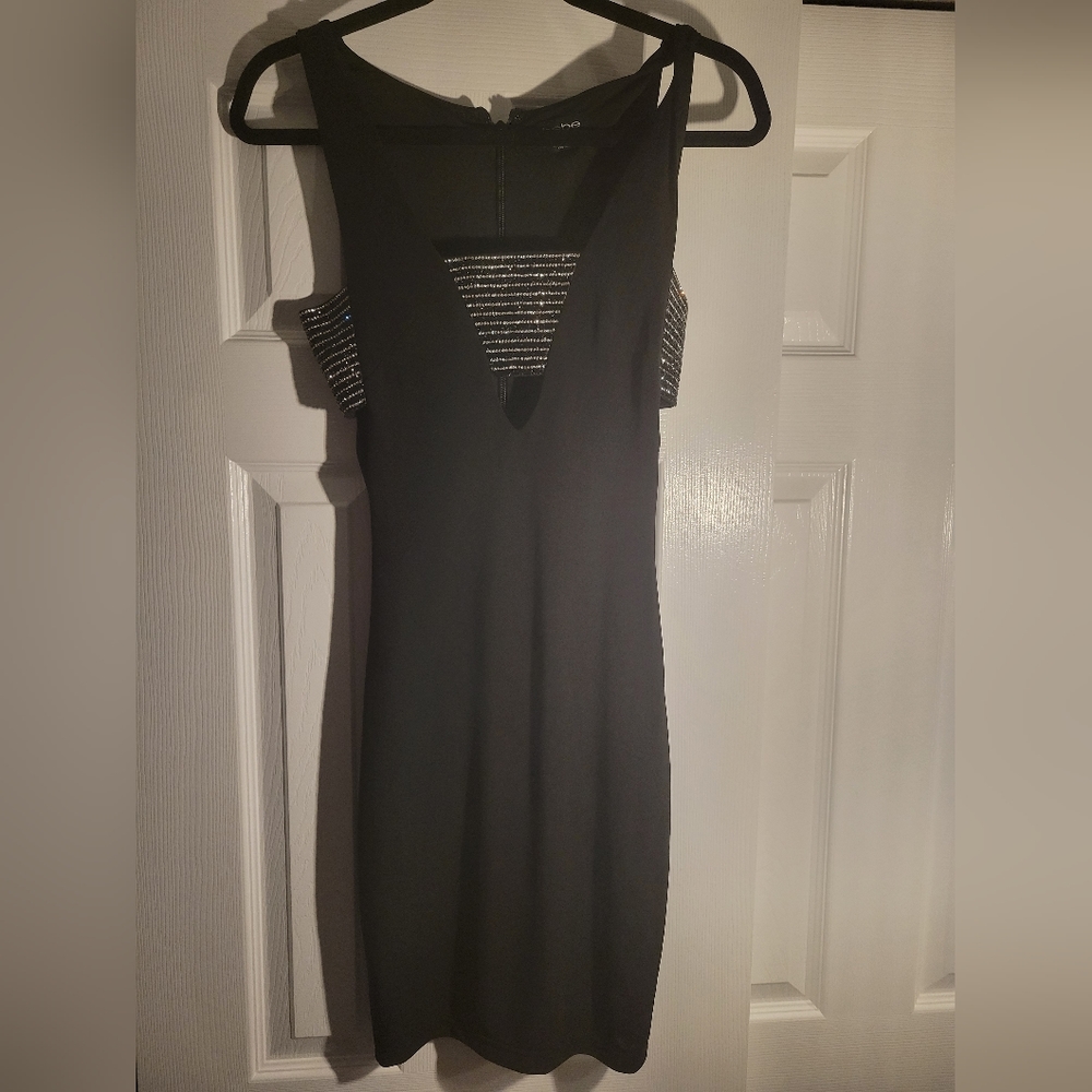 Black Bebe rhinestone bandeau midi dress XXSP